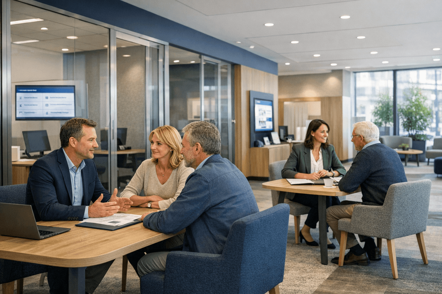 Bankfiliale mit Beratungssituationen