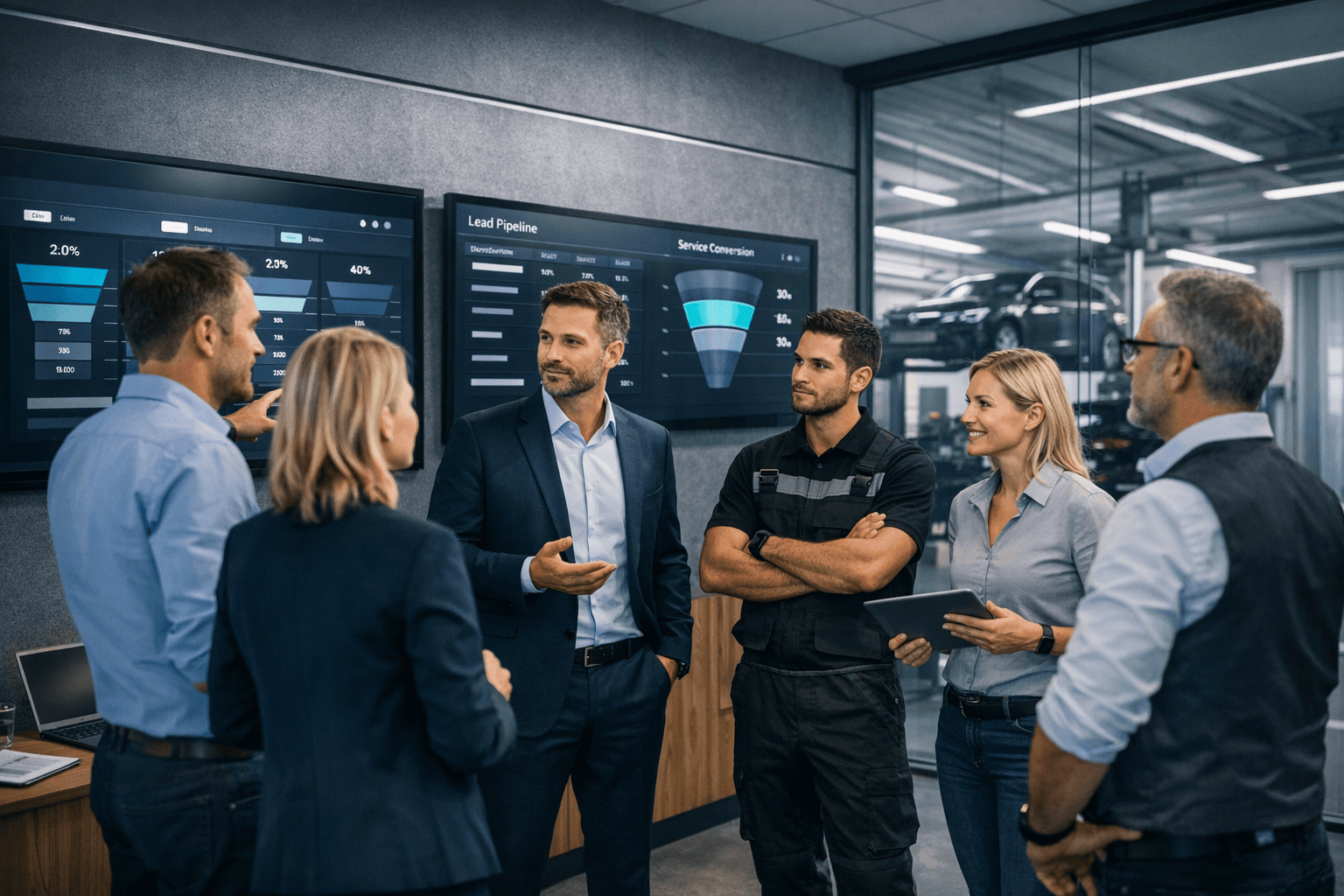 Sales and service team in shared execution alignment